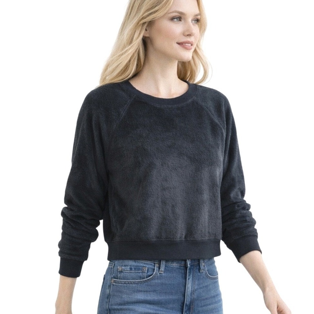 Topshop Womens‎ Sweatshirt 4 NWT Black Plush Modern Minimalist Crop Soft Lounge